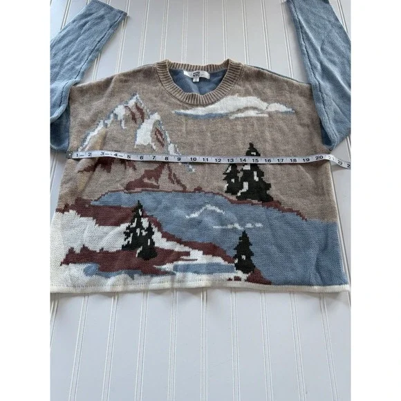 Madden NYC Women's Graphic Sweater Mountain Snow Scene Blue Size‎ L - Picture 5 of 7